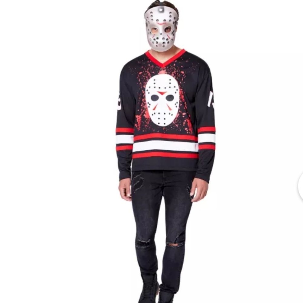 Friday The 13th Long Sleeves V-Neck Bloody Hockey Jersey. Size S
